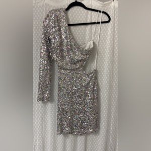 NWT Fashion Nova silver/iridescent sequin dress